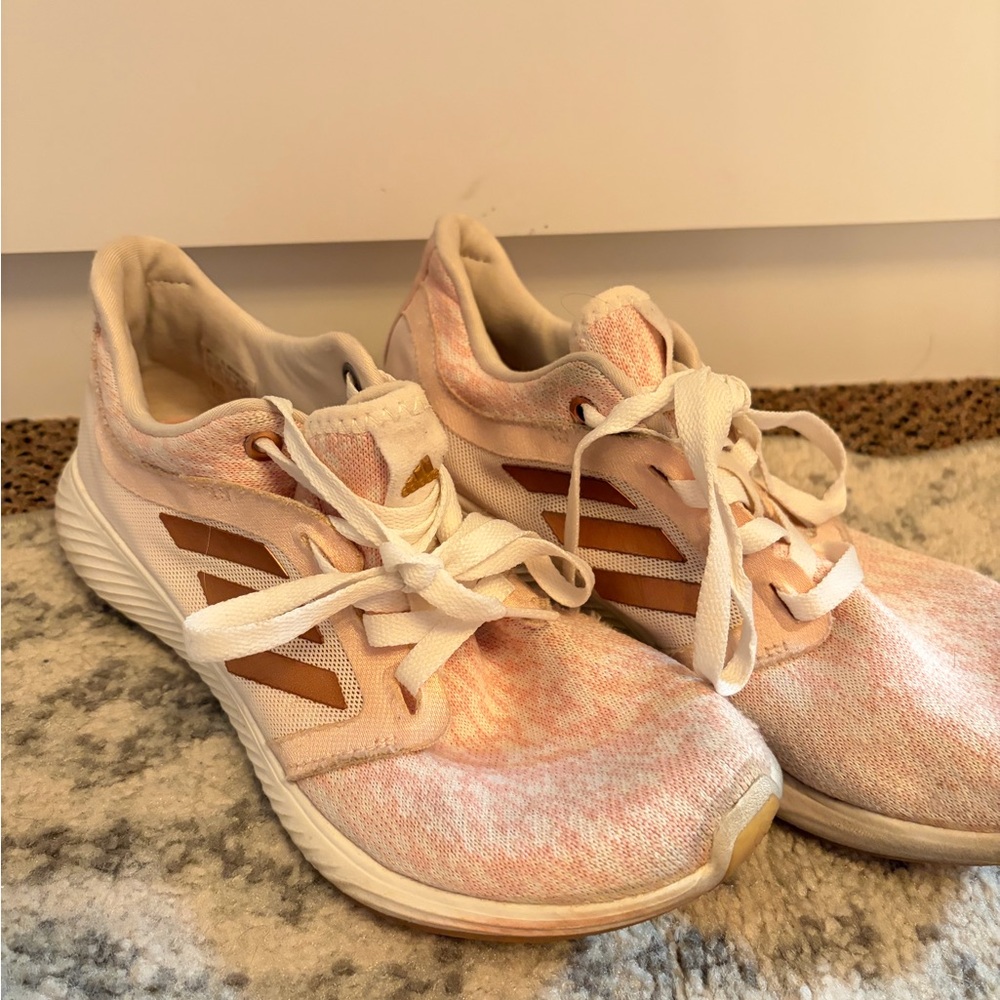 adidas Women's Pink Cream Knit Lace-Up Athletic Sneakers